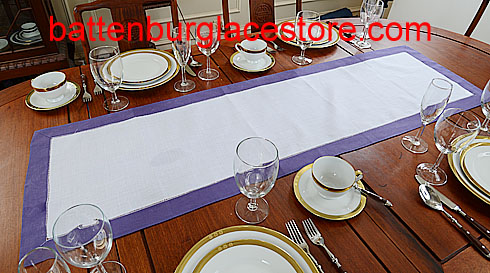 Runner. White with Violet color trimming 16x54" - Click Image to Close